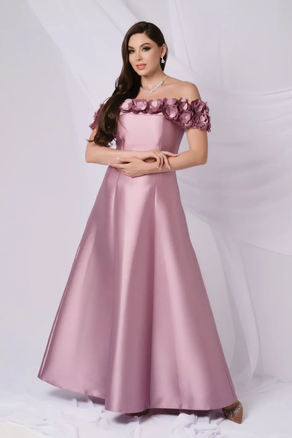 Off Shoulder Flower Details Dress